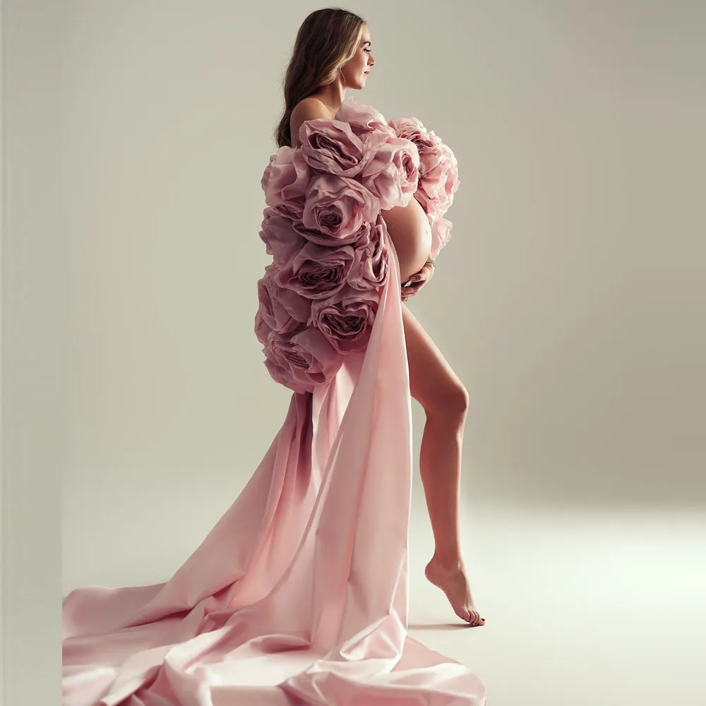 

Pretty 3D Flowers Long Maternity jacket To Photoshoots Bridal Floral Bicep Cape Custom Made Women Long Jacket Outerwear Tops