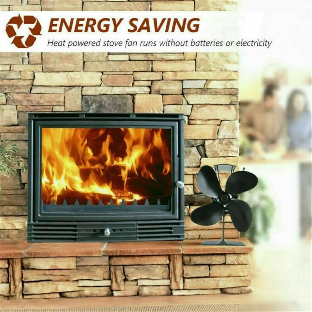 Black Heat Power Stove Top Fan For Wood Burner High Quality Aluminum Alloy Log Burning Heat Distribution Airflow Fireplace Parts