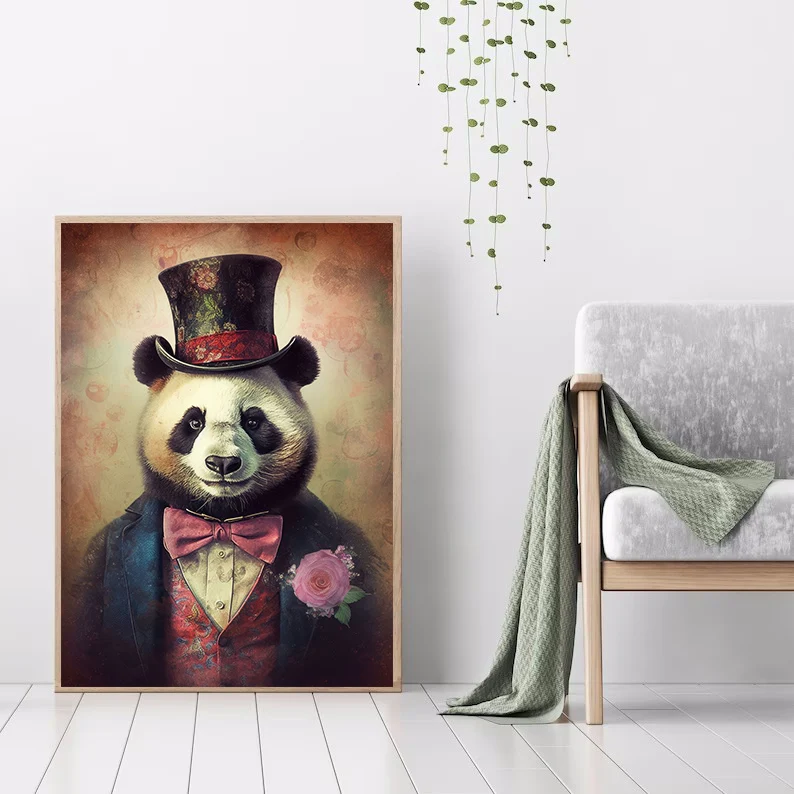 Cute Panda Blowing Bubbles Poster Graffiti Animals Art Print Canvas Painting Wall Pictures Living Room Room Home Decor Gift