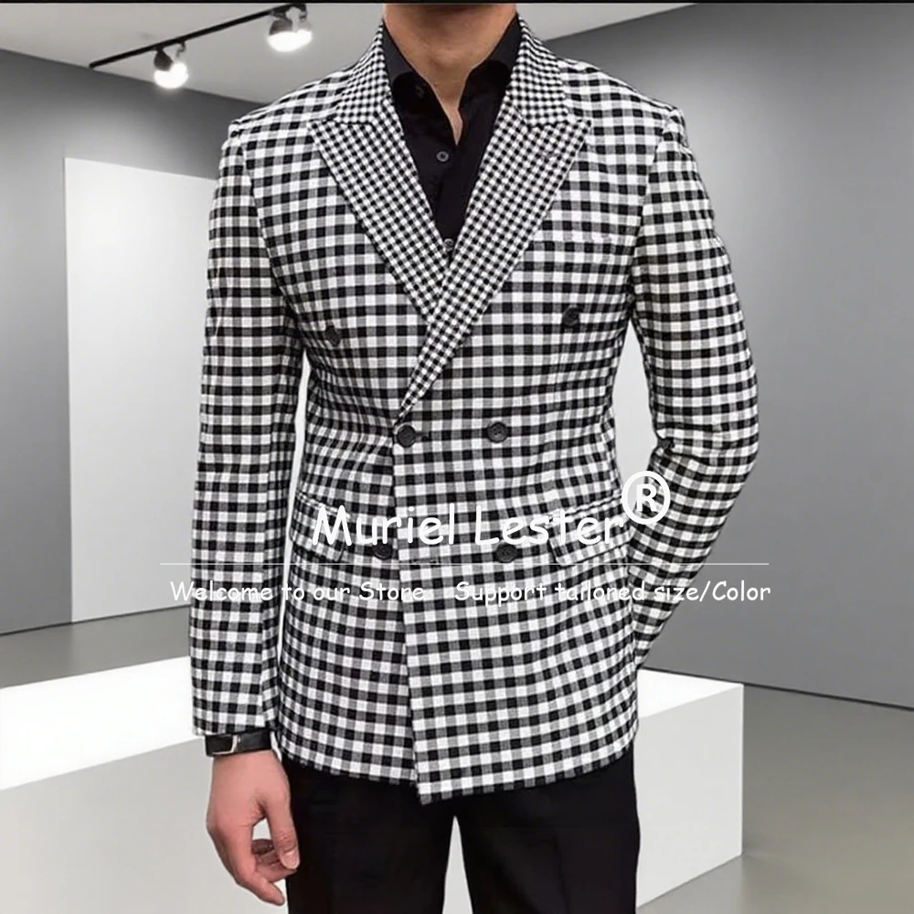 

Винтажные клетчатые костюмы для мужчин, двубортные мужские деловые пиджаки для выпускного вечера, индивидуальные свадебные смокинги для жениха, костюм Homme