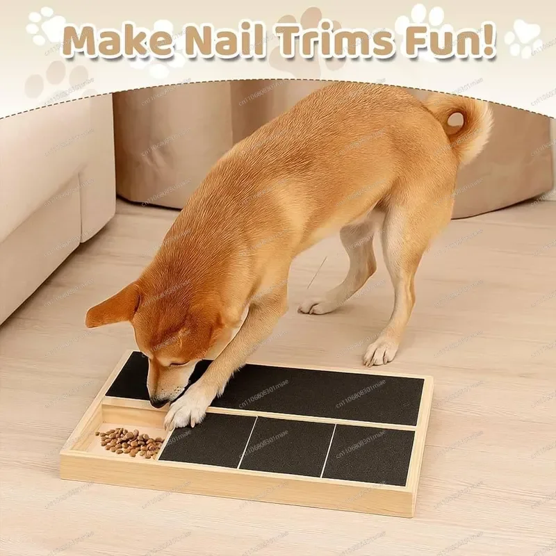 Wooden Dog Scratching Board with Food Box Nail Grinding Toy Pullable Claw File Pet Play Interactive Chew Toy for Dogs