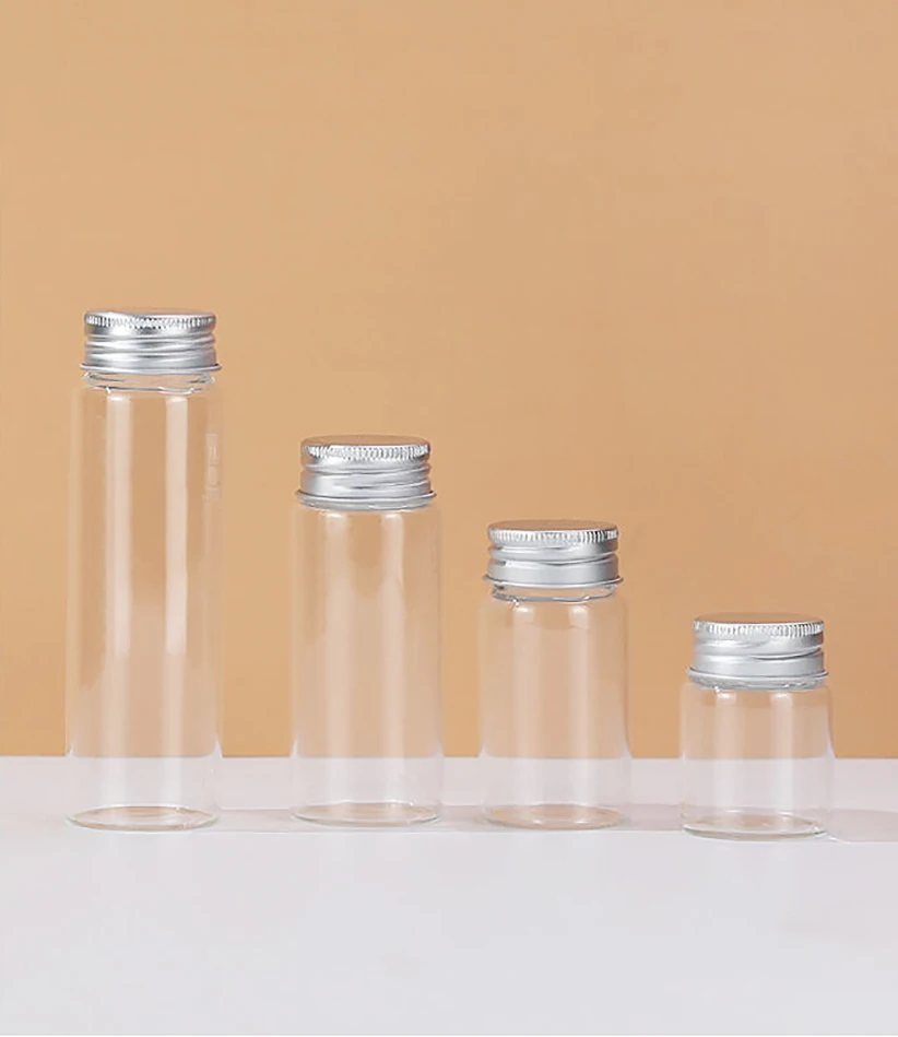 1pc Refillable Bottles Transparent Glass Bottle with Aluminium Lids Empty Seal Bottles Powder Tube Jars Travel Container