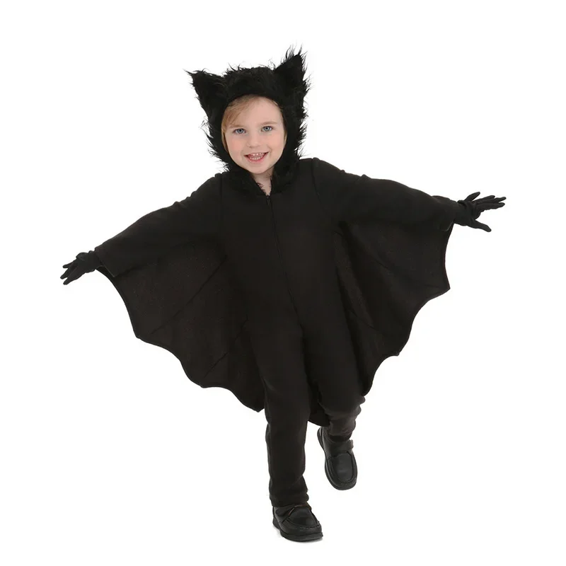 Disfraces de murciélago para niños, S-4XL, ropa de vampiro para hombres y mujeres, vestido familiar, monos para padres de Halloween, ropa de bruja, guantes