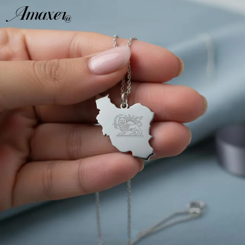 Persian King Pahlavi Lion and sun Map persia Pendant Neckace for Women Men Stainless Steel Jewelry Gifts