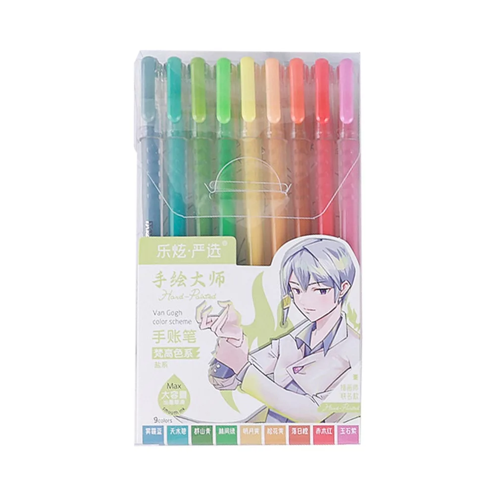 

Creative 9 Colors Hand Accounting Pen Set Quick Drying Large-capacity Color Gel Pen Writing Tools Highlighter Stationery