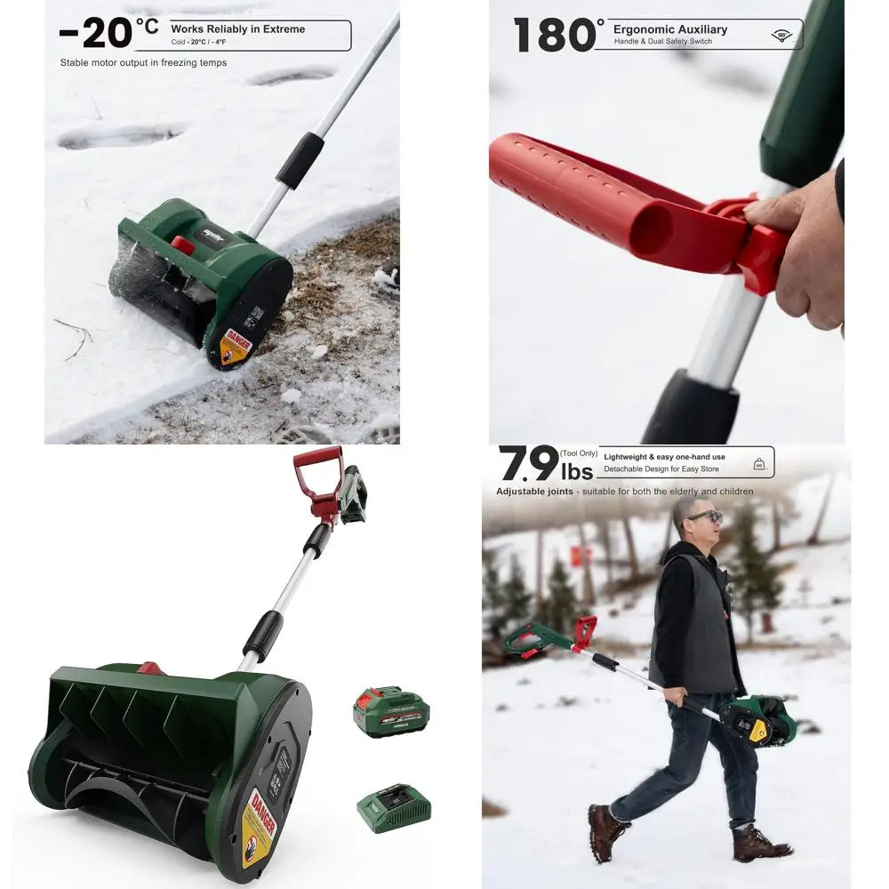 12 منفاخ ثلج لاسلكي مع بطارية 18 فولت، 4.0 أمبير، شاحن، مزلق قابل للتعديل، خفيف الوزن ومقاوم للطقس #1