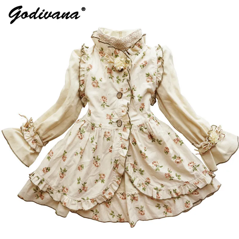 Original 2026 Spring and Autumn New Girls Russian Vintage Court Princess Dress Childrens High End Floral Print Long Sleeve Dress