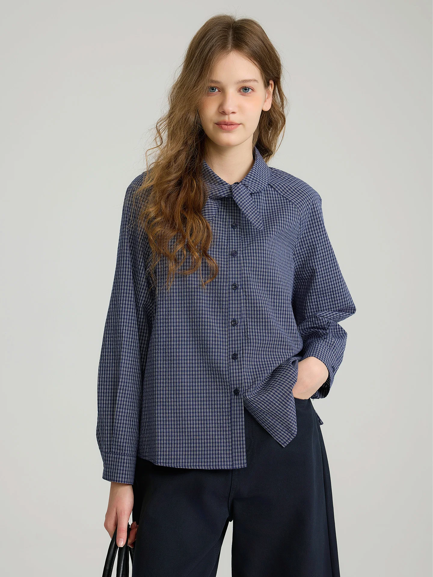 

Retro Sle Long Sve Plaid Bubble Cotton Women's irt LiuPiaoPiao 2026 New Arrival Breathable Wear Resistant Loose Fit