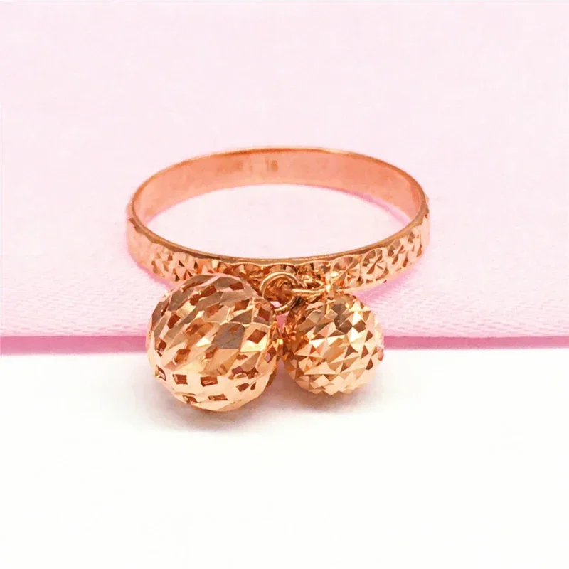 585 Purple Gold New Design Openwork Double Round Resizable Rings for Women14K Rose Gold Simple Chinese Wedding Jewelry