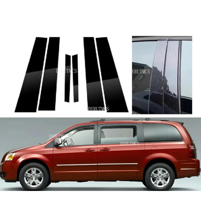 6PCS  Glossy Black Pillar Posts Fit For  Volkswagen Routan 2008-2015 2009  Car Door Side Window Decal Trim Cover Silver Carbon