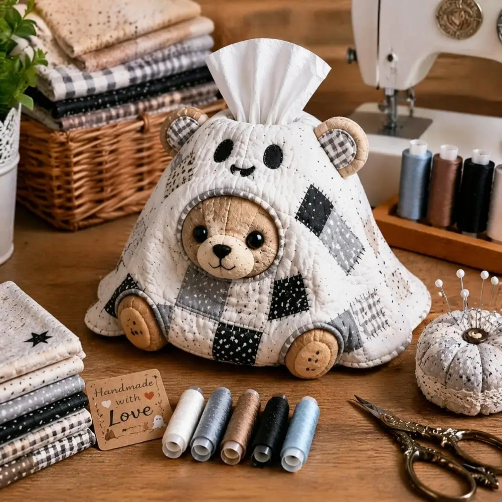 Retro Dark Home Decor Crafting Halloween Patchwork Fabric Craft Set Diy Sewing Kit for Quilted Tissue Box Cover for Adults
