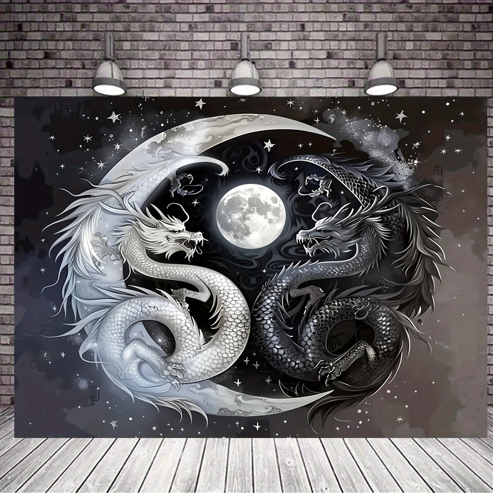 Dragon Yin Yang Tapestry, Polyester Background Wall Hanging, Great for Birthdays, Bachelorette Parties and General Decoration