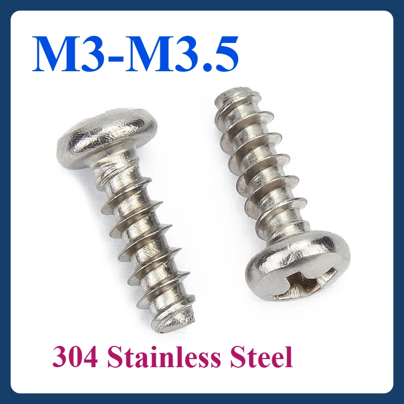 

10~50pcs 304 Stainless Steel Round Head Cross Recess,Flat Point 304 SS Phillips Pan Head Self-Tapping Screws M3/M3.5