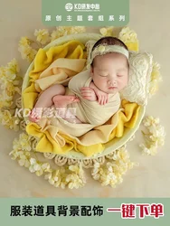 Accesorios de fotografía, accesorios de fotografía de luna llena, ropa de bebé hecha a mano, tela envuelta con flores, ropa para niños, doudou bebe