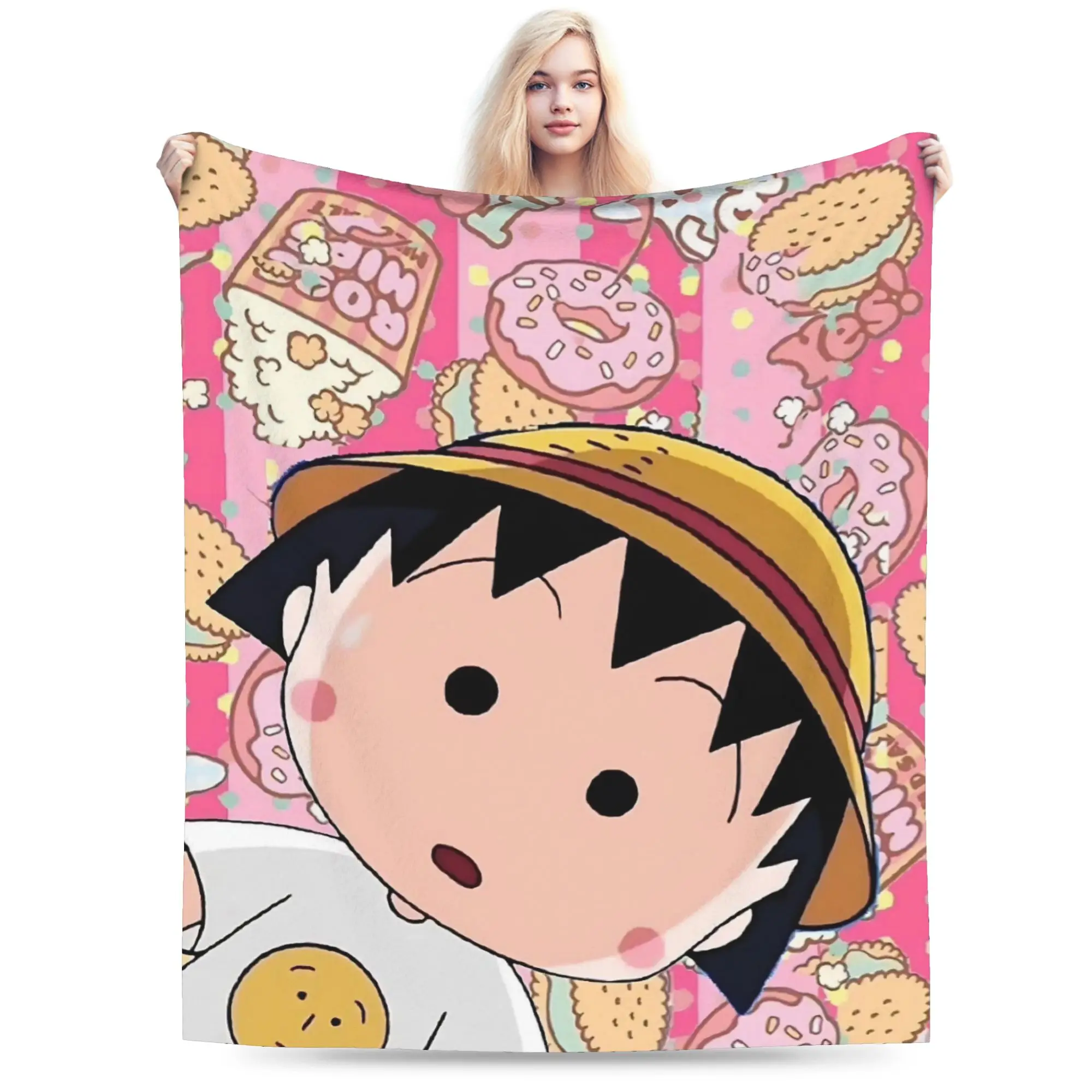 Chibi Maruko Chans  Flannel Blanket Winter  Warm Soft Throw Blanket for Children Bedroom Graphic Bedspread Sofa Bed Cover