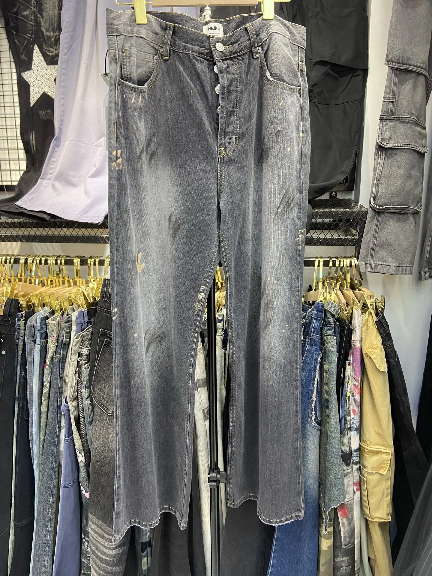 

Retro American Washed Gradient Color Straight Leg Jeans Men Women Wide Leg Pants Casual Denim Jeans mid Waist Zipper Closure