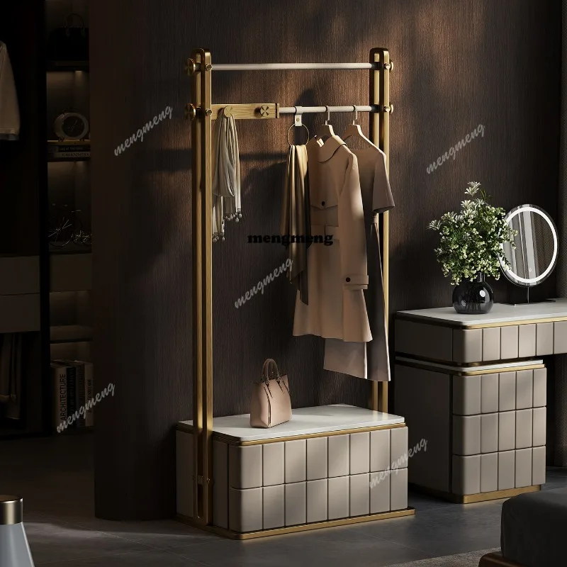 

New light luxury coat rack marble solid wood stainless steel high-end, minimalist clothes hanger