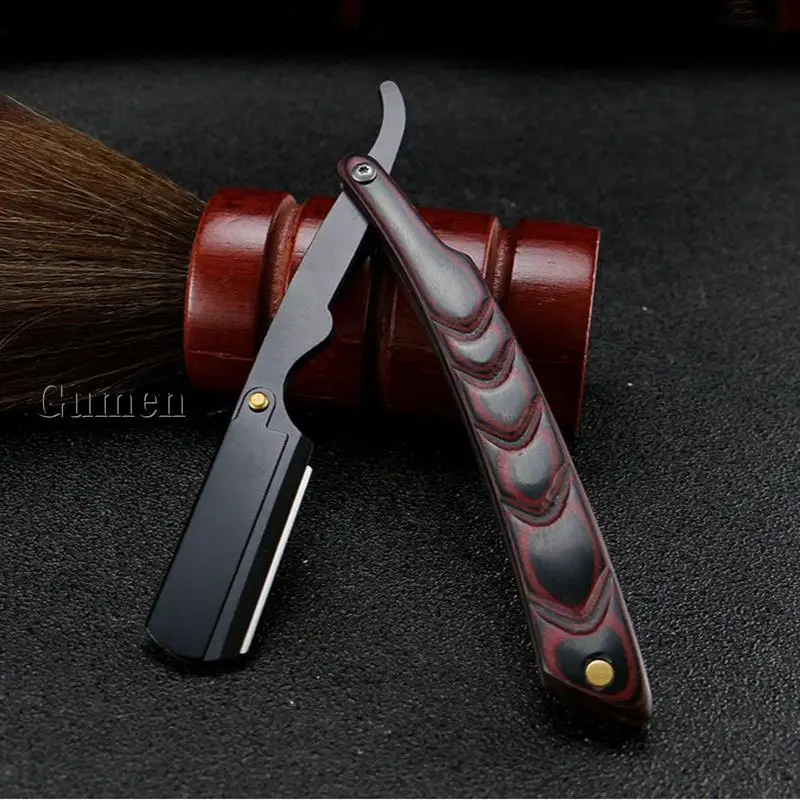 Zwart Rvs Straight Edge Kapper Bladen Scheren Scheermes Handleiding Zakmes Scheren Haar Baard Schoonmaken Tool G1231