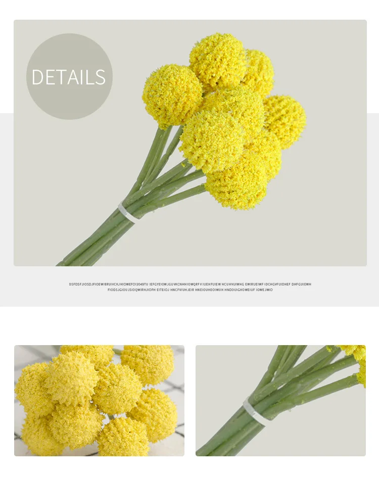 Künstliche Blume, Craspedia-Trommelhammer, Chrysantheme, 9 Köpfe/Blumenstrauß, goldene Kugel für Heimdekoration, Löwenzahnblume – Detail 9