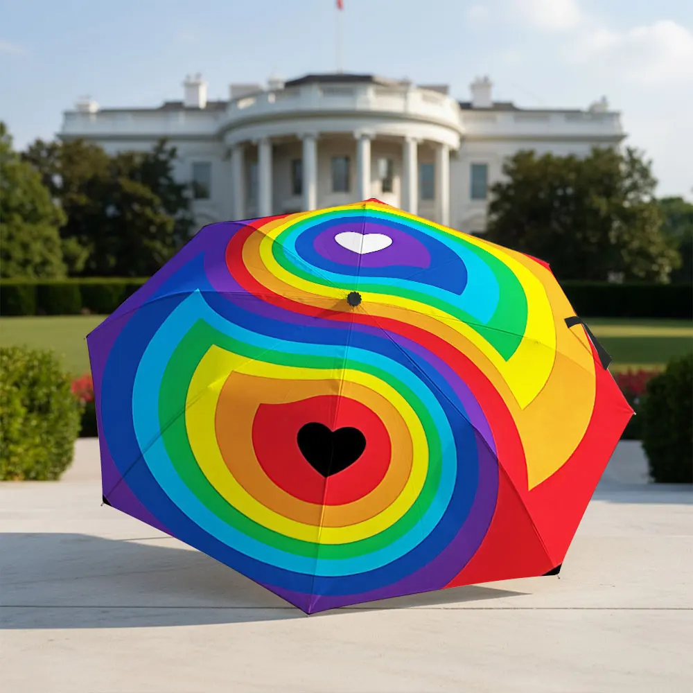 Rainbow Yin Yang Heart Pattern Umbrella Compact Fashion Folding Umbrella for Daily Use, Christmas Gift