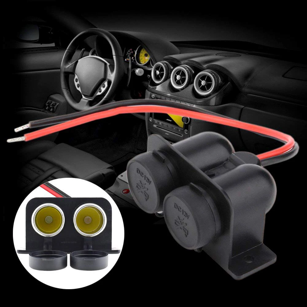 Cigarette Lighter Socket 12V Waterproof Dual Power Plug Outlet with Wire for Car Motorcycle Scooter Boat ATV