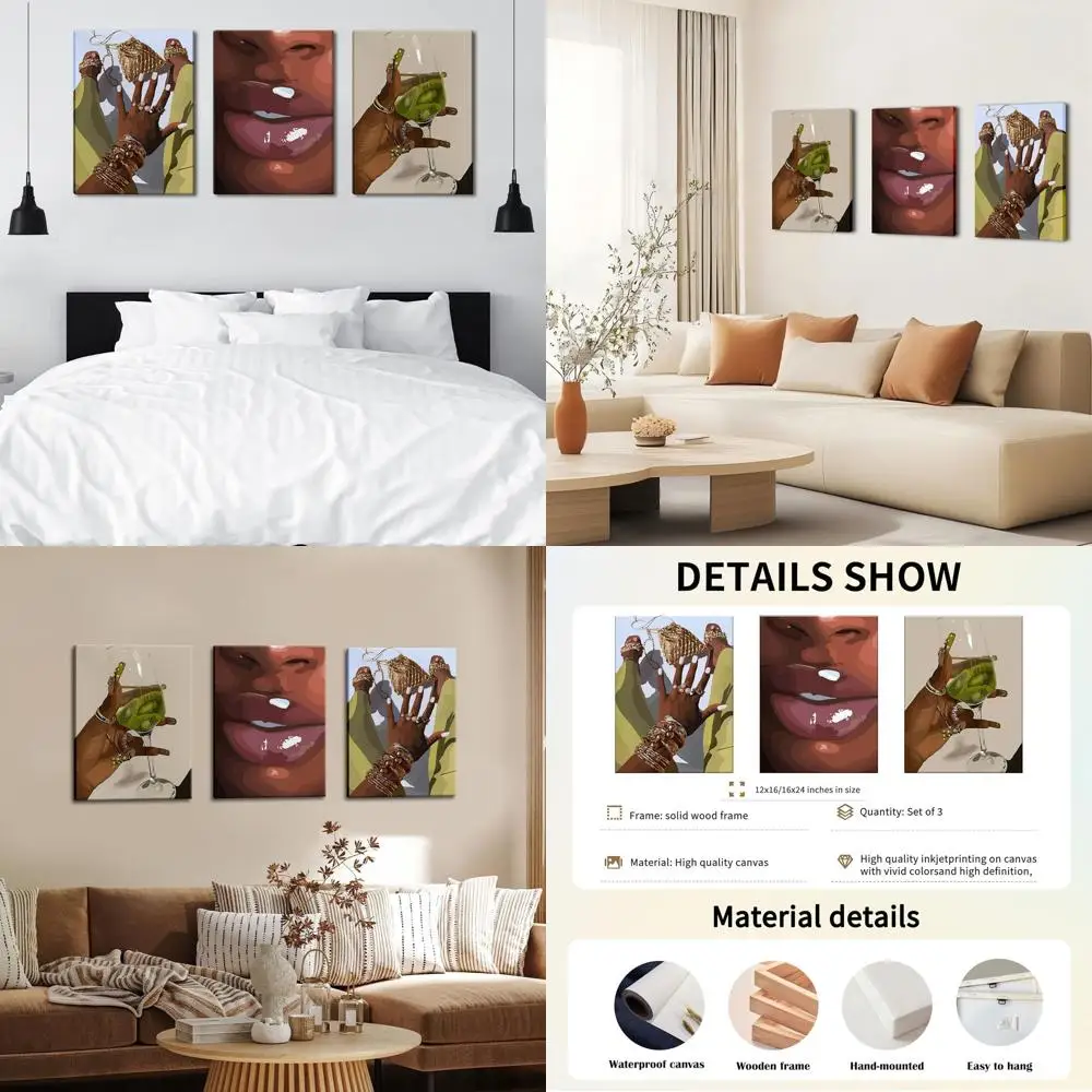

Set of 3 Framed African American Women Art Canvas, 16x24