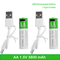 1.5V AA/AAA USB Rechargeable Battery  3800/3000mAh Li-ion Battery for Remote Control Mouse Electric Toy Battery + Type-C Cable