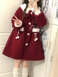 Coalfell Woolen Coat Women's 2023 New Autumn and Winter Mid length Christmas and New Year's Eve Dresses Small Red Coat