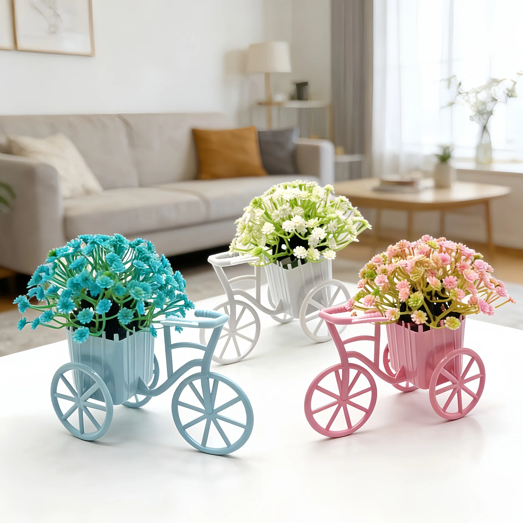 3pcs Mini Tricycle Style Starry Sky Greenery, Artificial Flowers, Suitable for Indoor Home Living Room Computer Desktop D