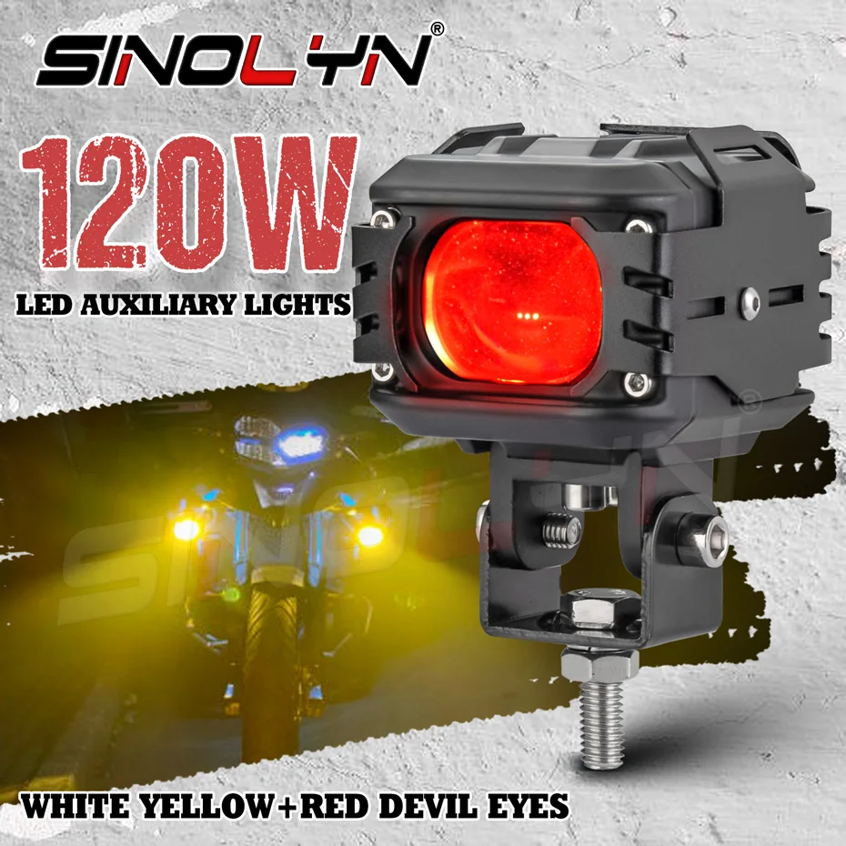 Sinolyn 120W 6000K 3000K Red Devil Eyes LED Spotlights Mini LED Lights Driving For Car Off Road 4x4 ATV Motorcycle SUV Retrofit