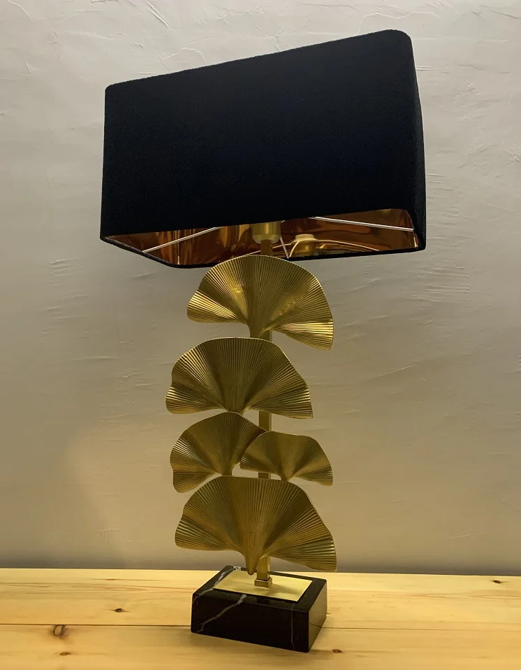 American light luxury apricot leaves, all copper desk lamp/brass black flannel lampshade