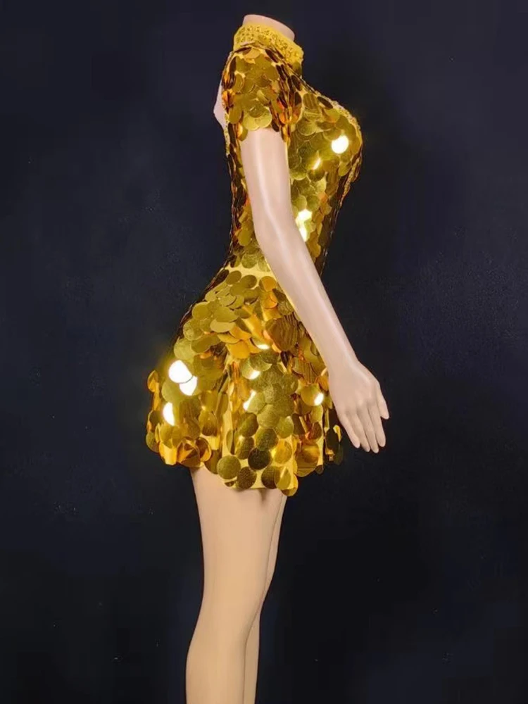 High Quality Rhinestone Sequin Gold Elastic A-Line Dress 2024 New Fashion Custom Women\'S Clothing