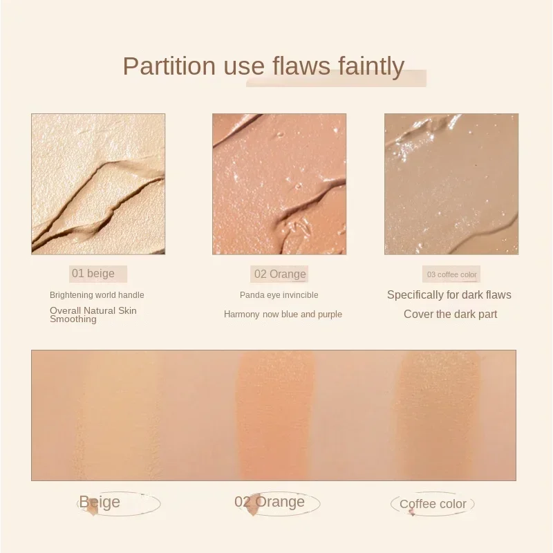 FLORTTE-paleta correctora de 3 colores, ocultar marcas de acné, ojeras, ilumina tu piel, paleta Base de contorno correcta