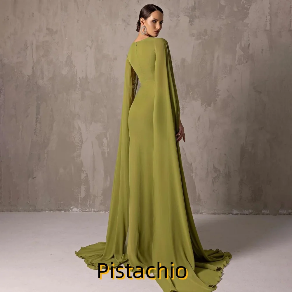 Abito da ballo da donna arricciato squisito personalizzato che borda affascinante sirena manica lunga lunghezza del pavimento abito da sera da donna