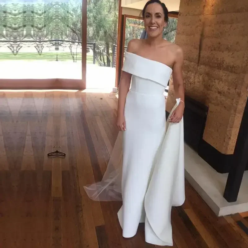 Customized African Sheath Wedding Dresses Elegant Satin Simple One Shoulder Bridal Gowns Backless Court Train Vestidos De Novia