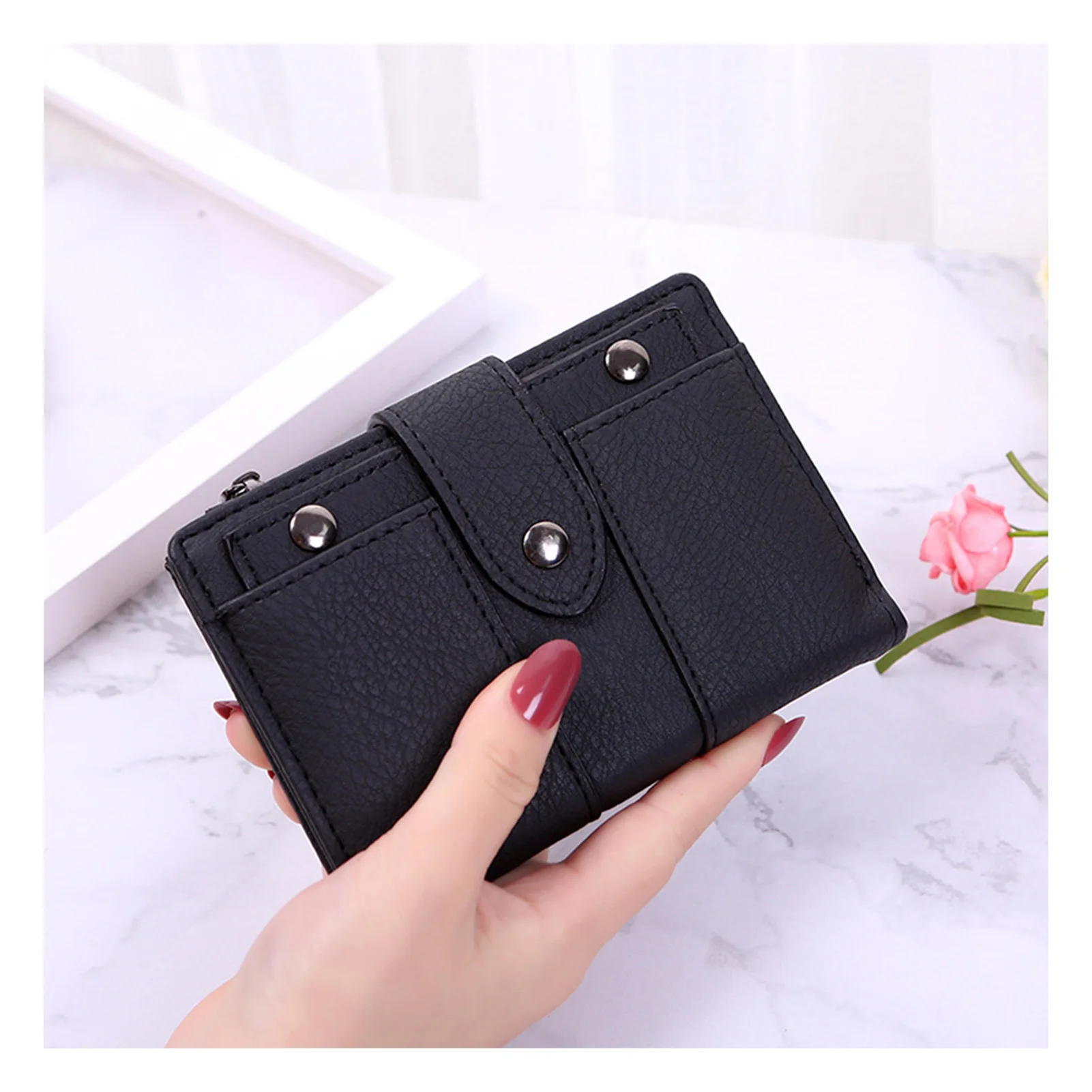 Ladies Short Wallet Key Purse Fine Stitch Exquisite Hardware Zipper Wallet for Girls Ladies Shopping Dating