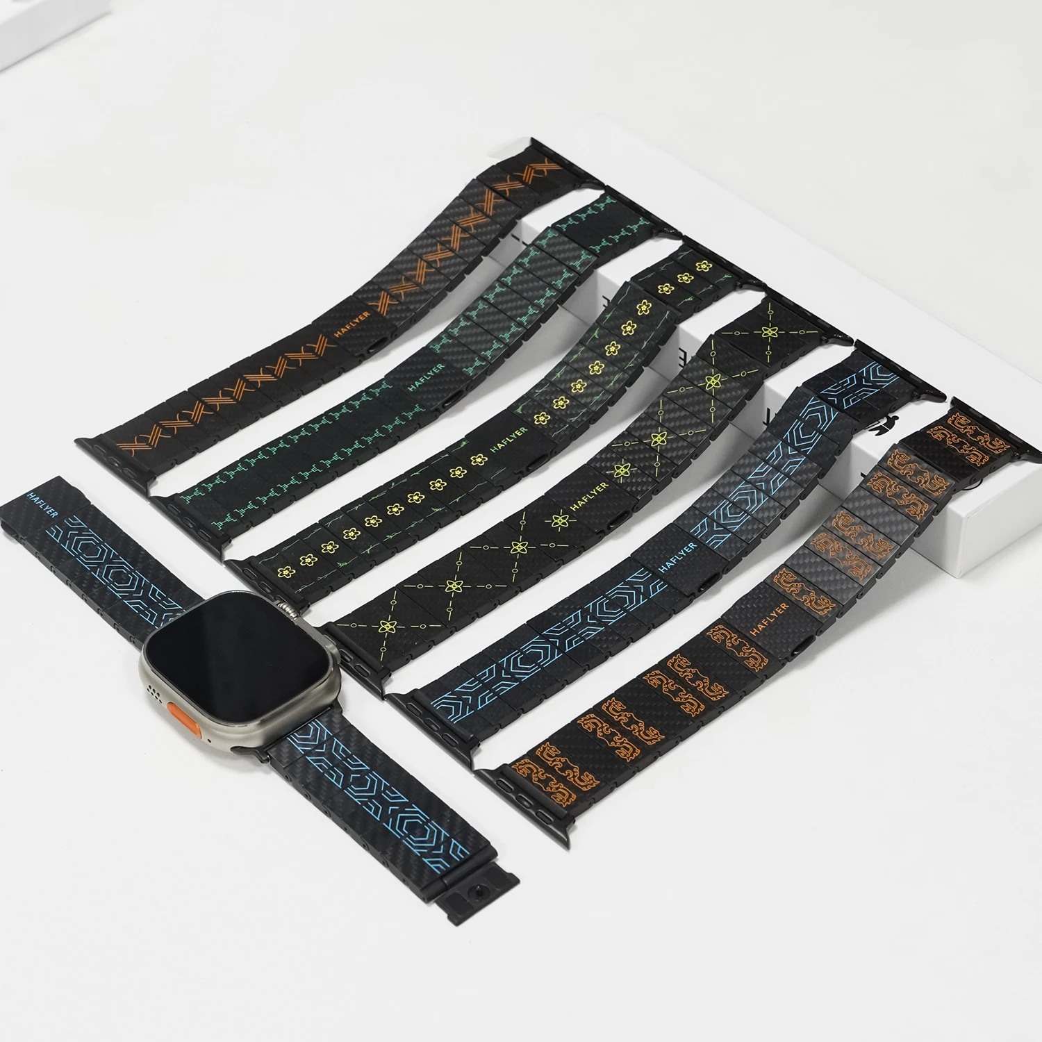 

Haflyer Pure Carbon Fiber Band for Apple Watch - Ultra Lightweight Premium Strap with Adjustment Tool - Fits Series 9/8/7/SE/ULT