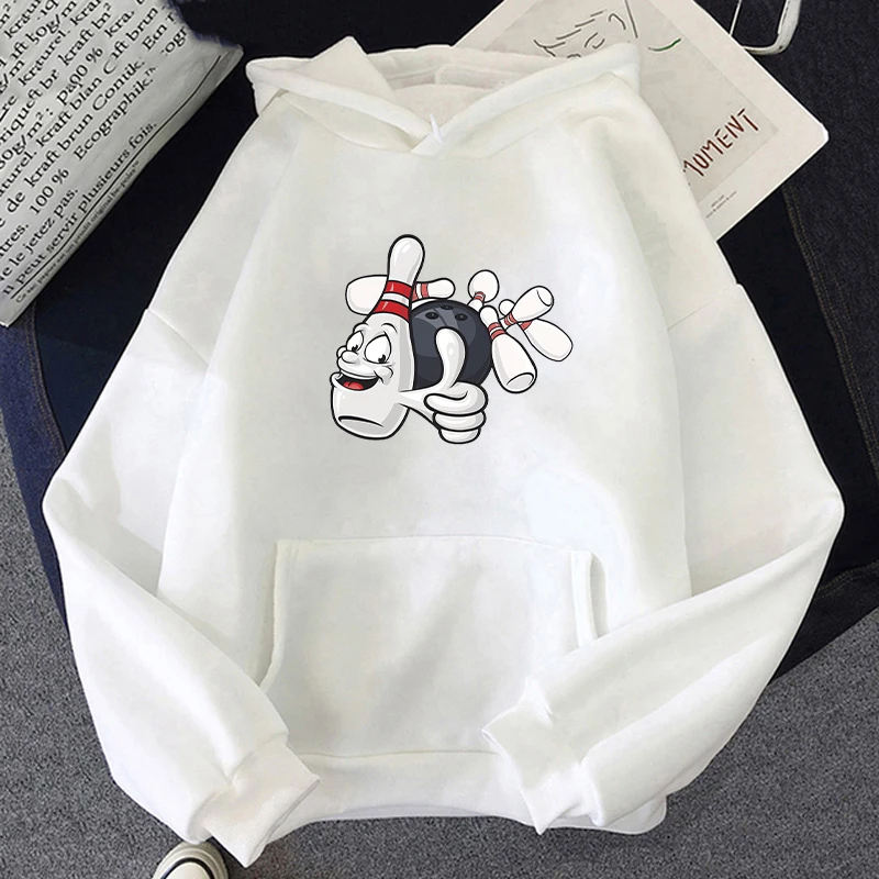 

Cartoon Printed Clothes Men Bowling Printed Hoodies Outdoor Hip Hop Harajuku Vintage Casual Loose Streetwear