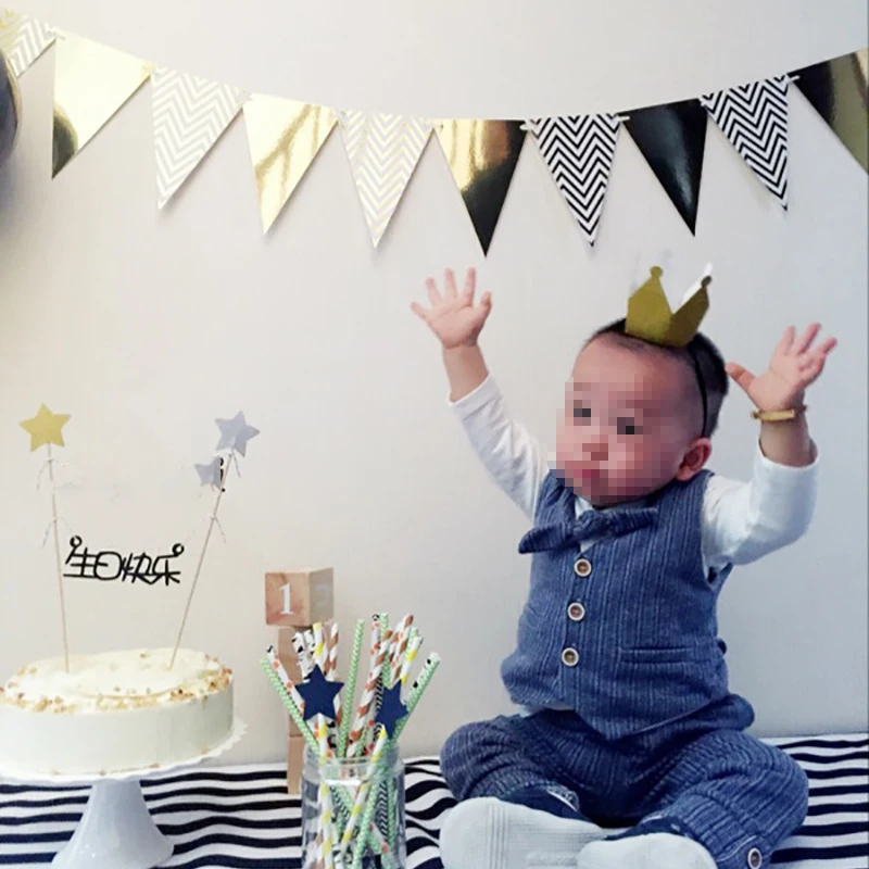 3m 12 Flag Gold Pink Paper Board Garland Banner For Baby Shower Birthday Party Decoration Kids Room Decoration Garland Bunting