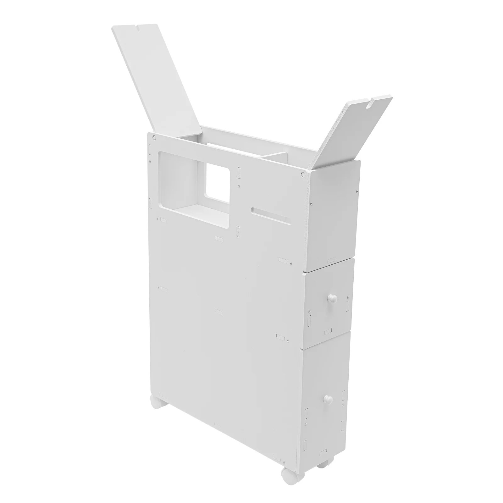 4 Layer Slim Toilet Side Cabinet Bathroom Storage Narrow Cabinet Movable Floor Side Cabinet Cupboard Shelf Toilet White