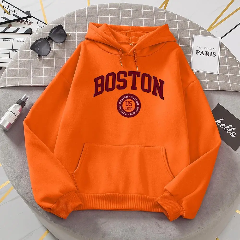 Boston City Us Founded In 1630 Hoodies Women Warm Comfortable Pullovers Fashion Casual Female Hooded Basic All Match Sweatshirt