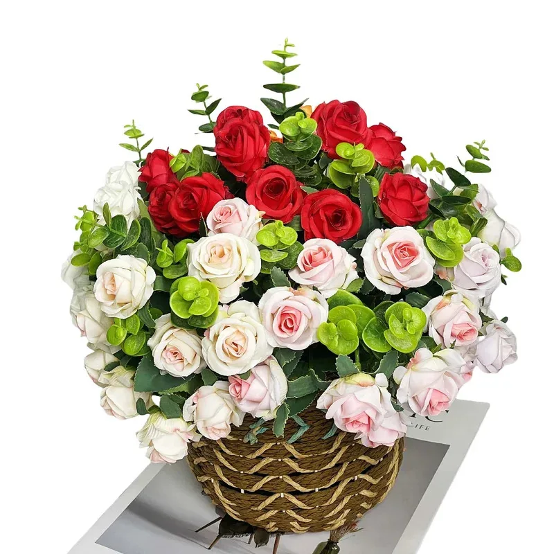 10 رؤوس ورود صناعية - ديكور المنزل والزفاف في عيد الحب، حزمة ورد الأوكالبتوس، هدايا عيد الحب والعائلة