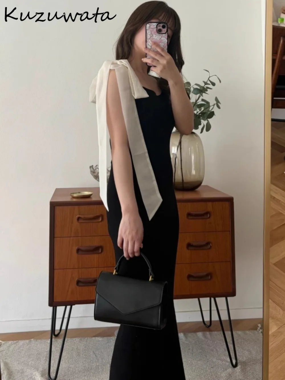 

Kuzuwata Элегантное платье знаменитостей с U-образным вырезом без рукавов на шнуровке с тонкой талией Русалка Femme Robe Japan Bodycon Literary Moda Mujer