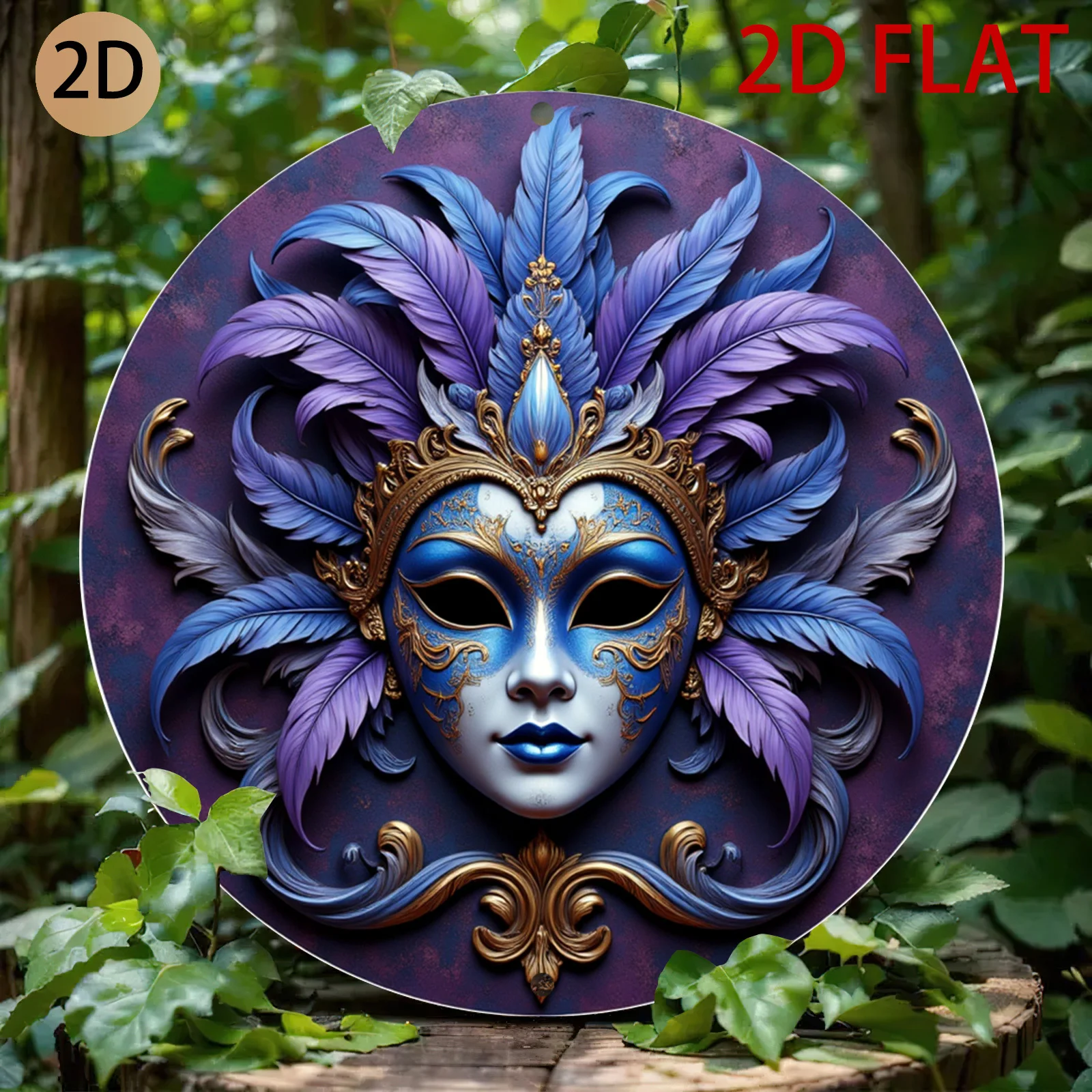 HD Tin Sign, 3D Effect Venetian Masquerade Mask Round Metal Wall Art, Mardi Gras Decor