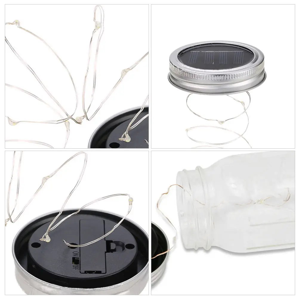 

3Pcs Solar Jar Cap Lights 2M White 20LED String Outdoor Garden Party Holiday Outdoor Solar Lamp Lighting Festive Decor