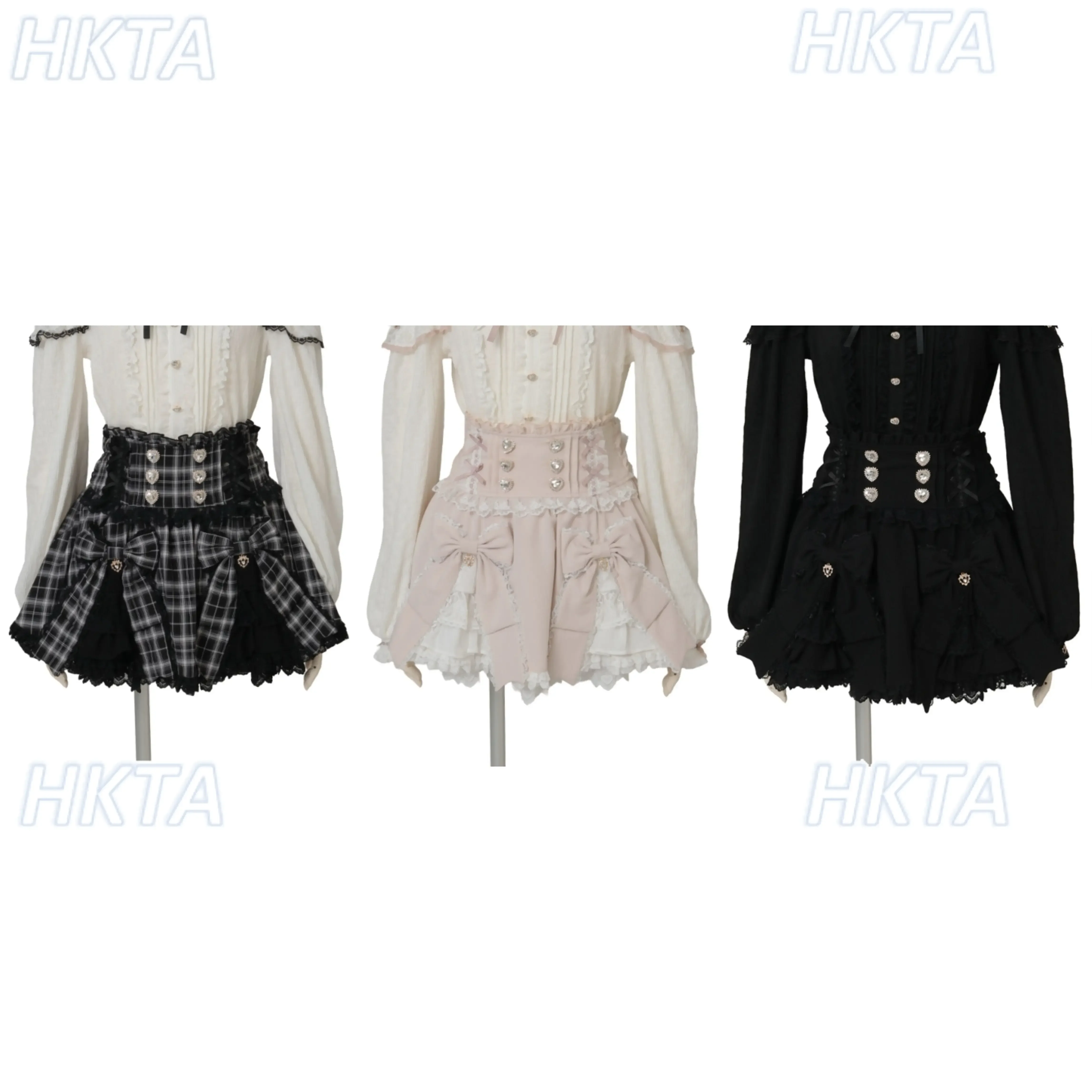 Japanese New Girls Heart Buckle Double Bow Lace Patchwork Liz Skirt 2026 Spring New High Waist Slim Short Skirt for Women