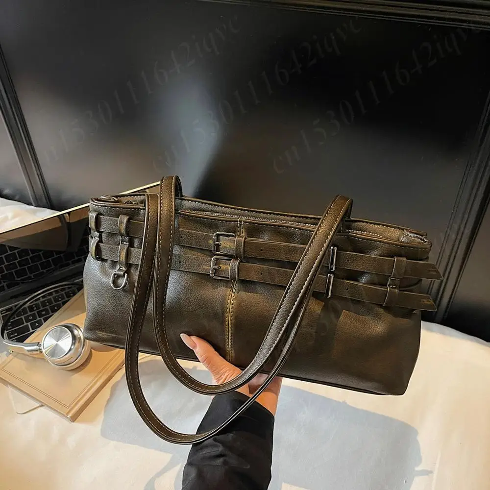 

Women PU Leather Underarm Pouch Vintage Shoulder Bag Solid Color Retro Rectangle Tote Handbags Designer Luxury Top-Handle Bags