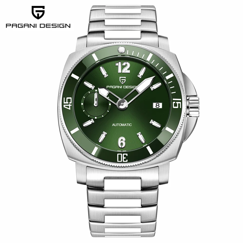 PAGANI DESIGN Men's Watch Luxury Gradient Green Dial Mechanical Watches For Men AR Sapphire Crystal Luminous Sports Chronograph