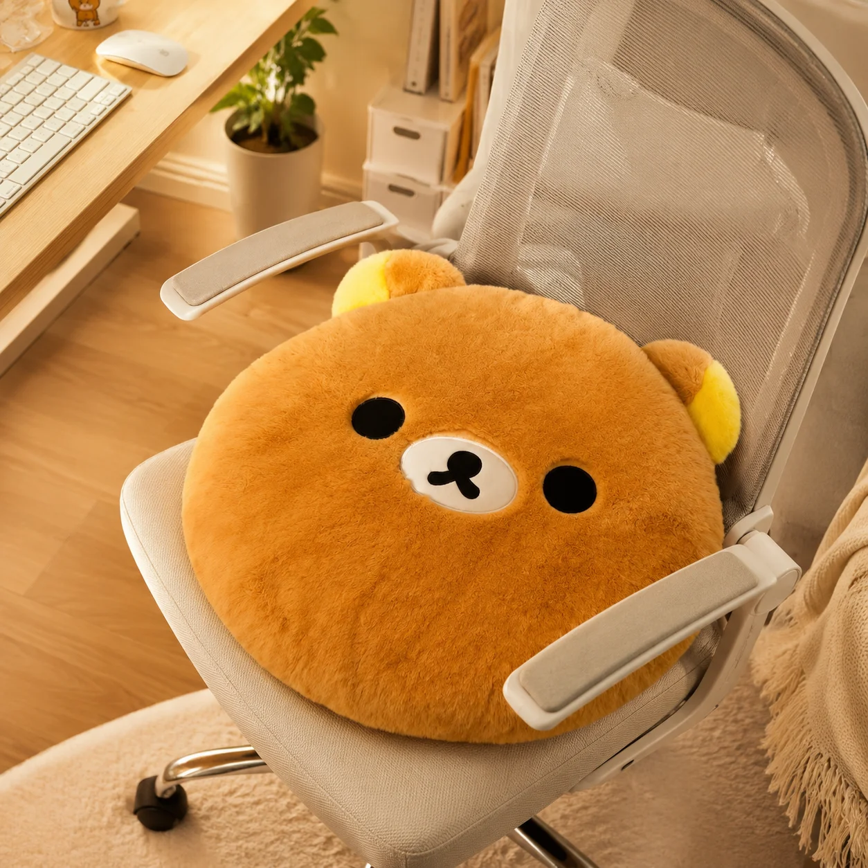 Rilakkuma Circle Chair Seat Cushion Plush Removable Washable Cover Cute Cartoon Chair Pad Seat Mat Student Dorm Classroom Office