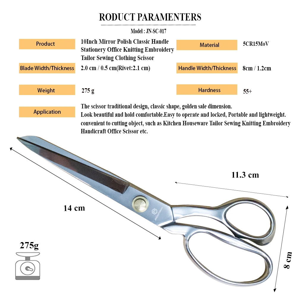 Jincrafsman®-10 pollici tutto in acciaio lucido a specchio manico classico cancelleria ufficio lavoro a maglia ricamo sarto cucito abbigliamento